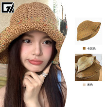 彩色草帽女夏季2025新款大檐遮阳帽镂空编织透气海边度假防晒帽子