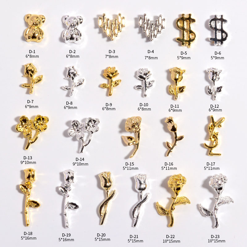 Online celebrity nail jewelry Japanese rose alloy Diamond coin leaves vintage gold and silver all-Match nail jewelry wholesale
