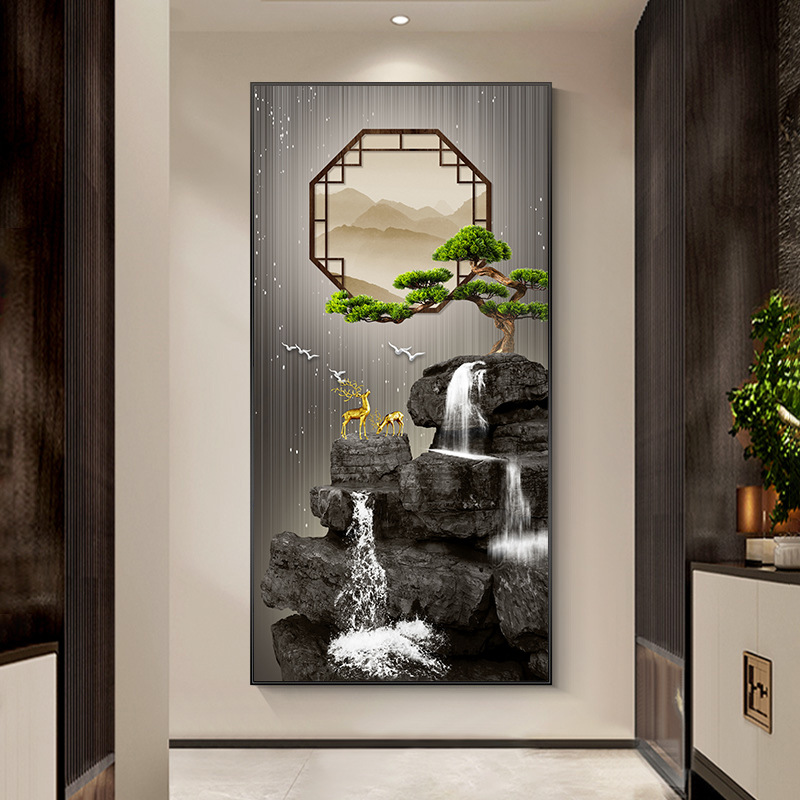 Pintura decorativa del nuevo estilo chino de entrada en la puerta frente a la pintura colgante del flujo de agua de riqueza paisaje corredor mural