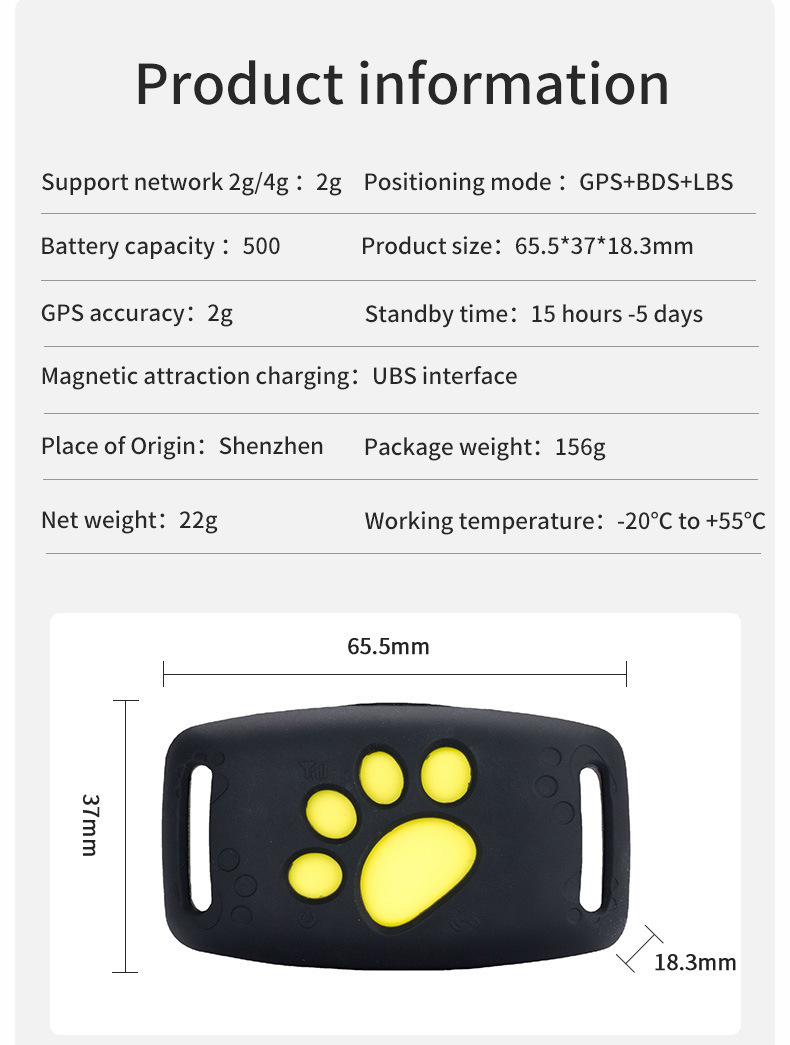 Dog GPS Tracker, Smart Pet Locator, Lightweight Anti-Loss Waterproof Satellite Device