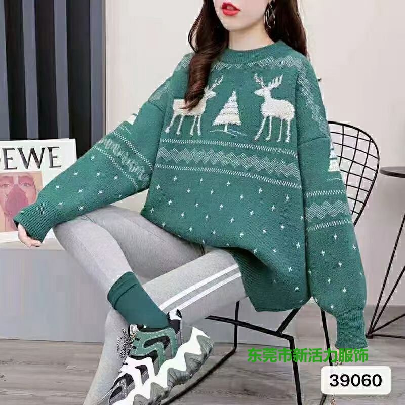 Autumn and Winter New Christmas Short Salt Knitwear Women's Loose Lazy Style Top Foreign Style Knitwear Outer Wear Pullover Autumn and Winter New Christmas Short Salt Knitwear Women's Loose Lazy Style Top Foreign Style Knitwear Outer Wear Pullover