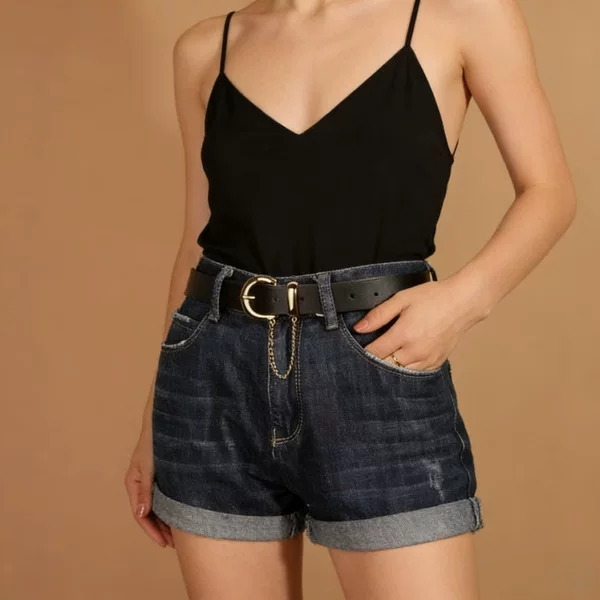 New Dark Punk Style Belt Buckle with Chain, Simple and Versatile, Cross-Border Fashion Women's Leather Belt, Direct Sales from the Manufacturer
