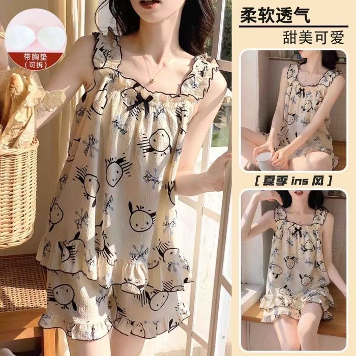 Cinturón de comercio exterior transfronterizo cojín en el pecho pijama niña verano camisola sexy dulce y lindo traje de servicio a domicilio fino