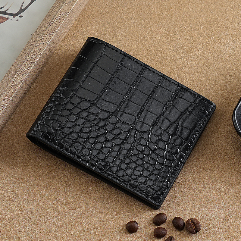 Cross-border Hot Selling Genuine Leather Crocodile Pattern Men's Short Wallet Transparent Document Window Multi-function Business Wallet