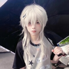 狼尾かつら男女通用新品尾引き純白キャンパス日系魚頭武士頭全頭カバー式
