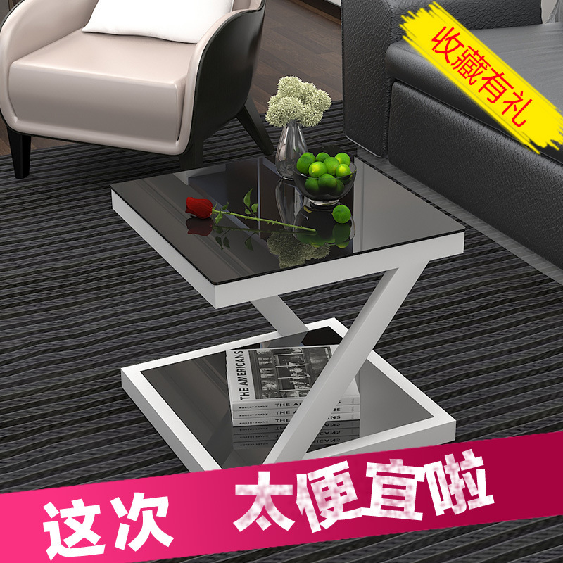 简约现代边几钢化玻璃铁艺小茶几迷你小方桌客厅边桌沙发边角几q&