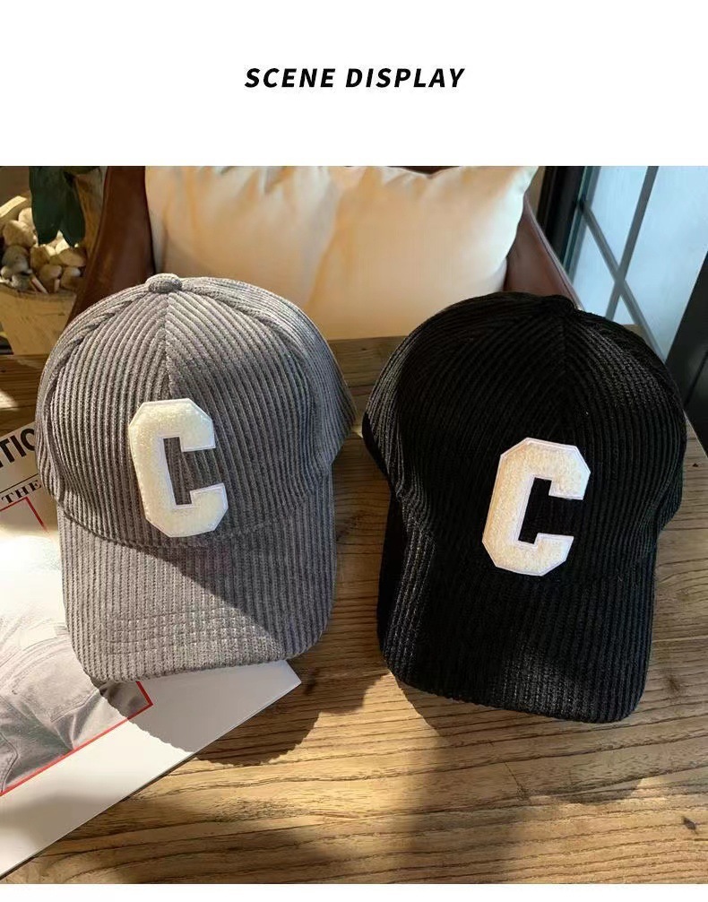 New Baseball Cap for Women in Autumn and Winter, New Corduroy Sports C-letter Internet Famous Outdoor, Same Style Men's Hard Top Duck Tongue Hat_voghion.com