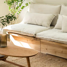 DAaZ日式原木风实木沙发民宿客厅单一二三人小沙发侘寂风组合卡座