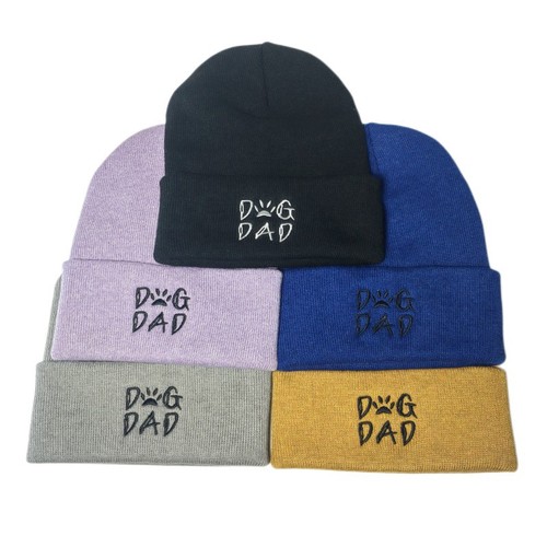 跨境DOG DAD MOM一件可定logo图案超快速打样绣花针织保暖帽