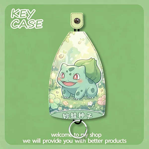 Pokémon Cute Cartoon Key Case New Pull-out Leather Key Holder with a High-end Leather Feel Key Storage Bag