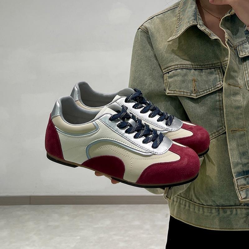 Edición de cuero de vaca ~ color combinado de cuero real aumentando la altura de los zapatos de entrenamiento de mujer de suela suave zapatos deportivos Agan zapatos de skate casuales ligeros