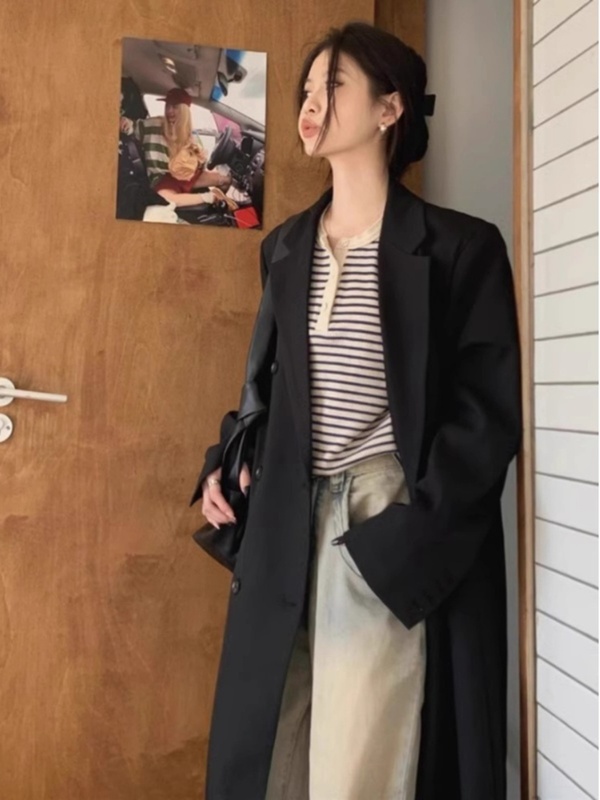 春秋薄款外穿宽松慵懒风撞色条纹长袖打底针织衫上衣设计感毛衣女|undefined