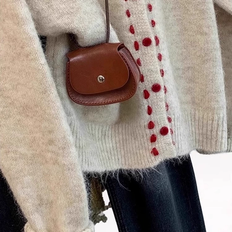 Spring retro knitted cardigan, sweater, jacket, round collar