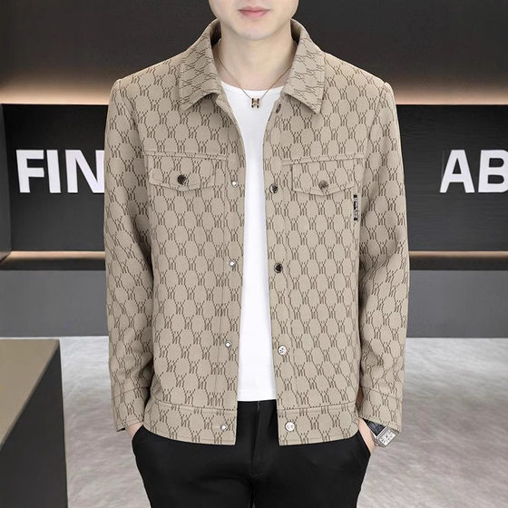Men's coat spring and autumn 2025 new high quality lapel casual plaid top for middle-aged father frock jacket