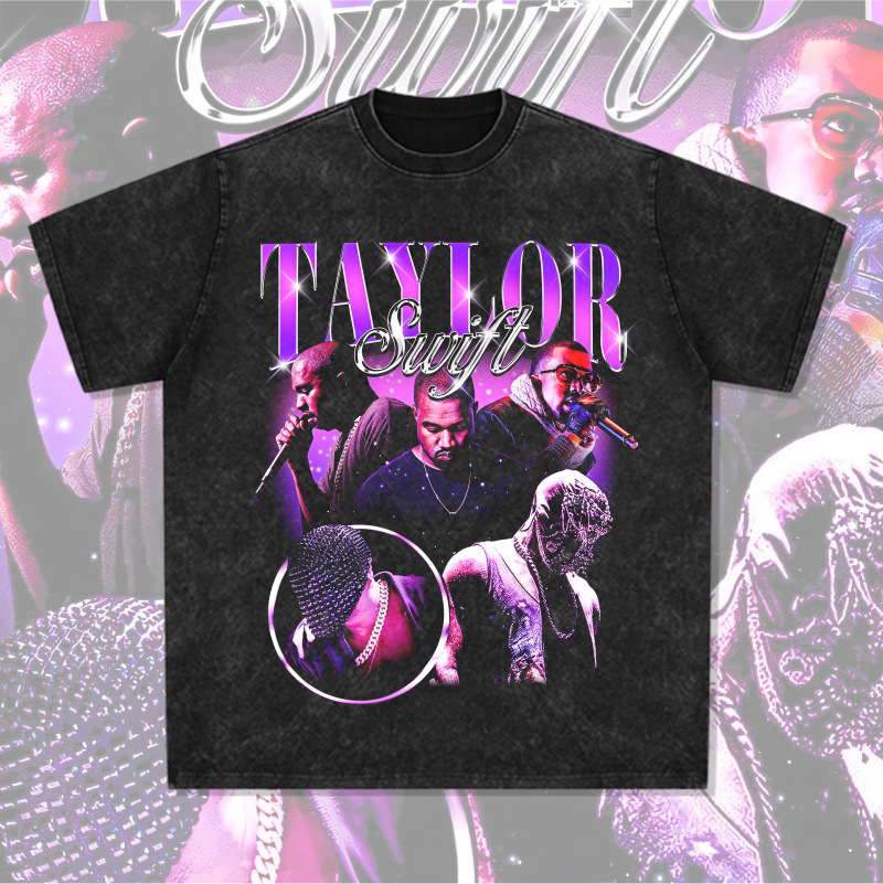 Retro KANYE WEST Spoof KANYE taylor Camiseta de manga corta suelta de algodón pesado