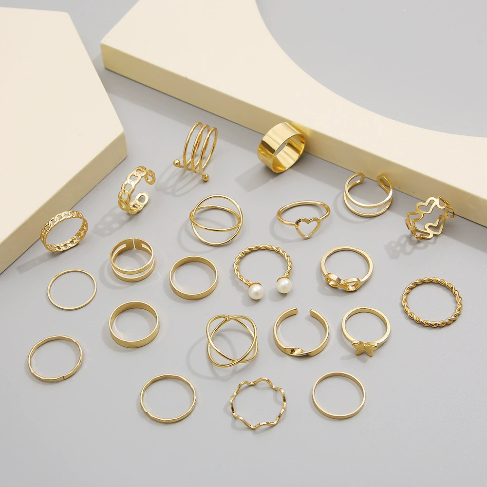 Multi-Joint Ring Set, 22 Pieces, Metal Adjustable Rings, Gold-Tone Mix