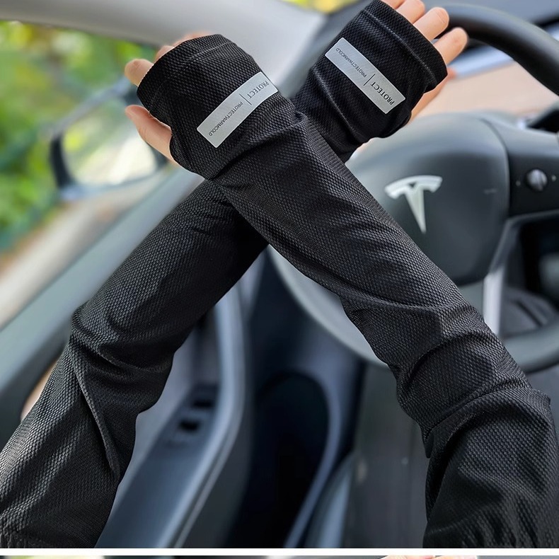 UPF50 + hielo protector solar seda de hielo protector solar mangas para hombres y mujeres transpirables conducir al aire libre