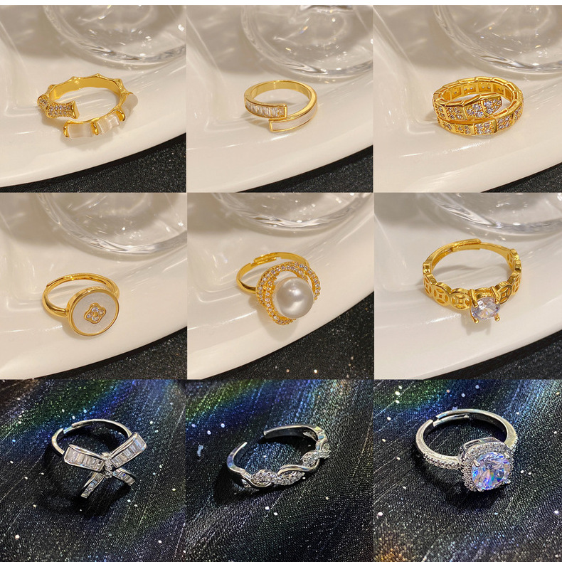 Simple Style Geometric Copper Inlay Zircon Open Ring 1 Piece