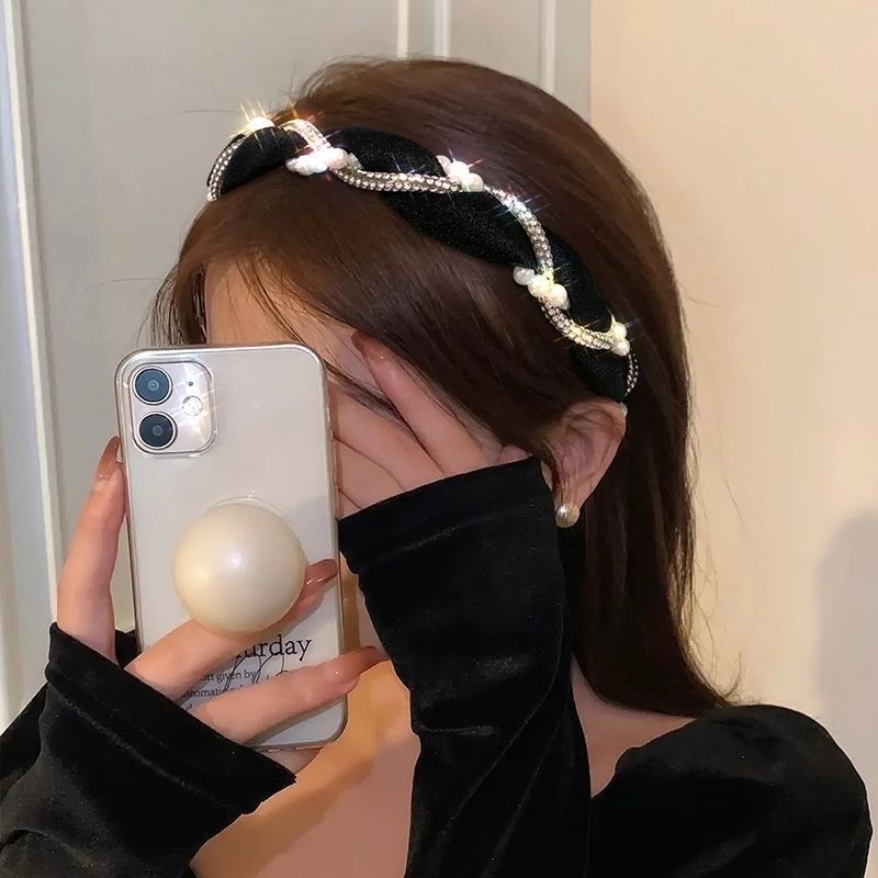 2025年新作ヘアバンド、高頭囲女性向け、夏用パール巻きメッシュ、歯付きヘアバンド、普段使い、滑り止めヘアアクセサリー|undefined