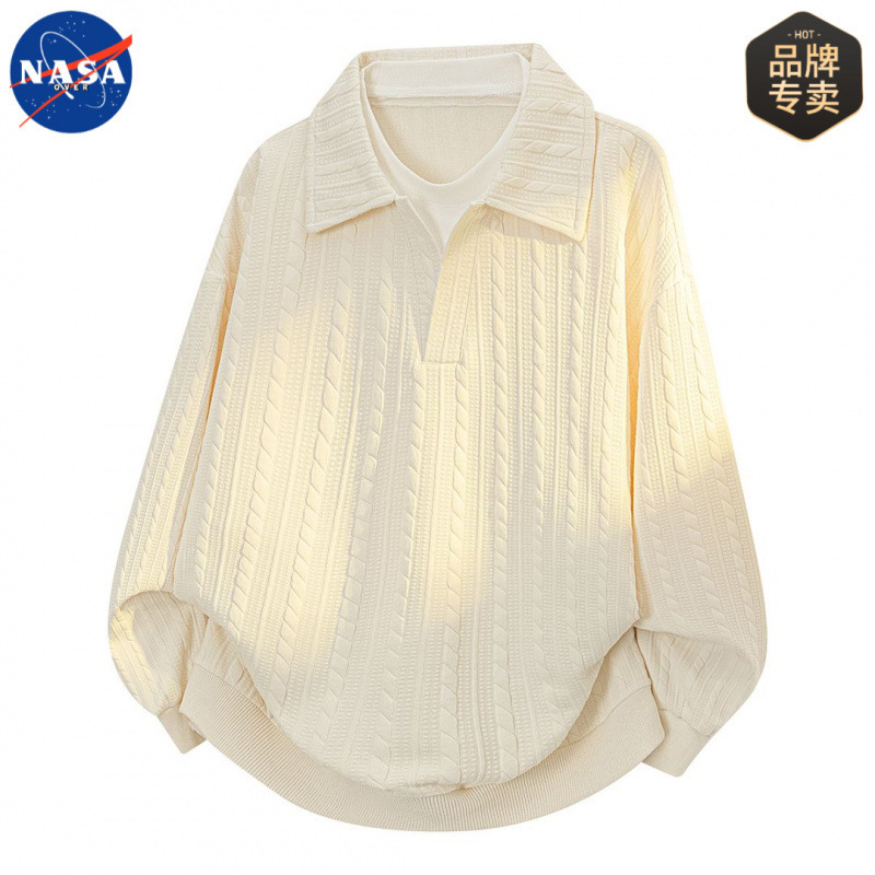 NASA品牌男士大码提花卫衣肌理感套装春秋季宽松高级感卫衣两件套|undefined