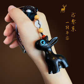 黑檀木猫咪手机链吊坠个性创意紫光檀钥匙扣包包挂件可爱饰品钥匙