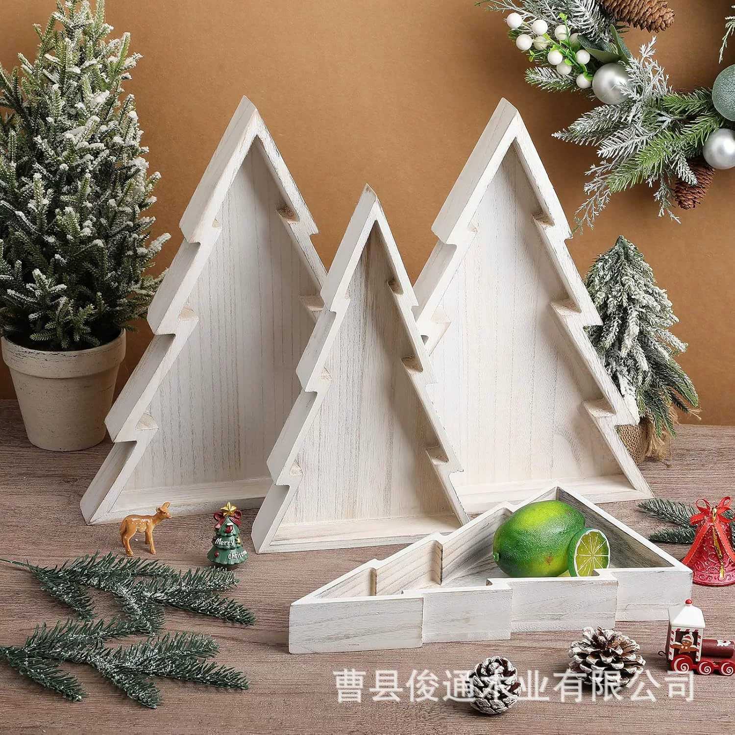 Деревянные подносы для сервировки рождественской елки Деревенские подносы для закусок из цельного дерева Рождественская столовая декоративная тарелка Десертная витрина