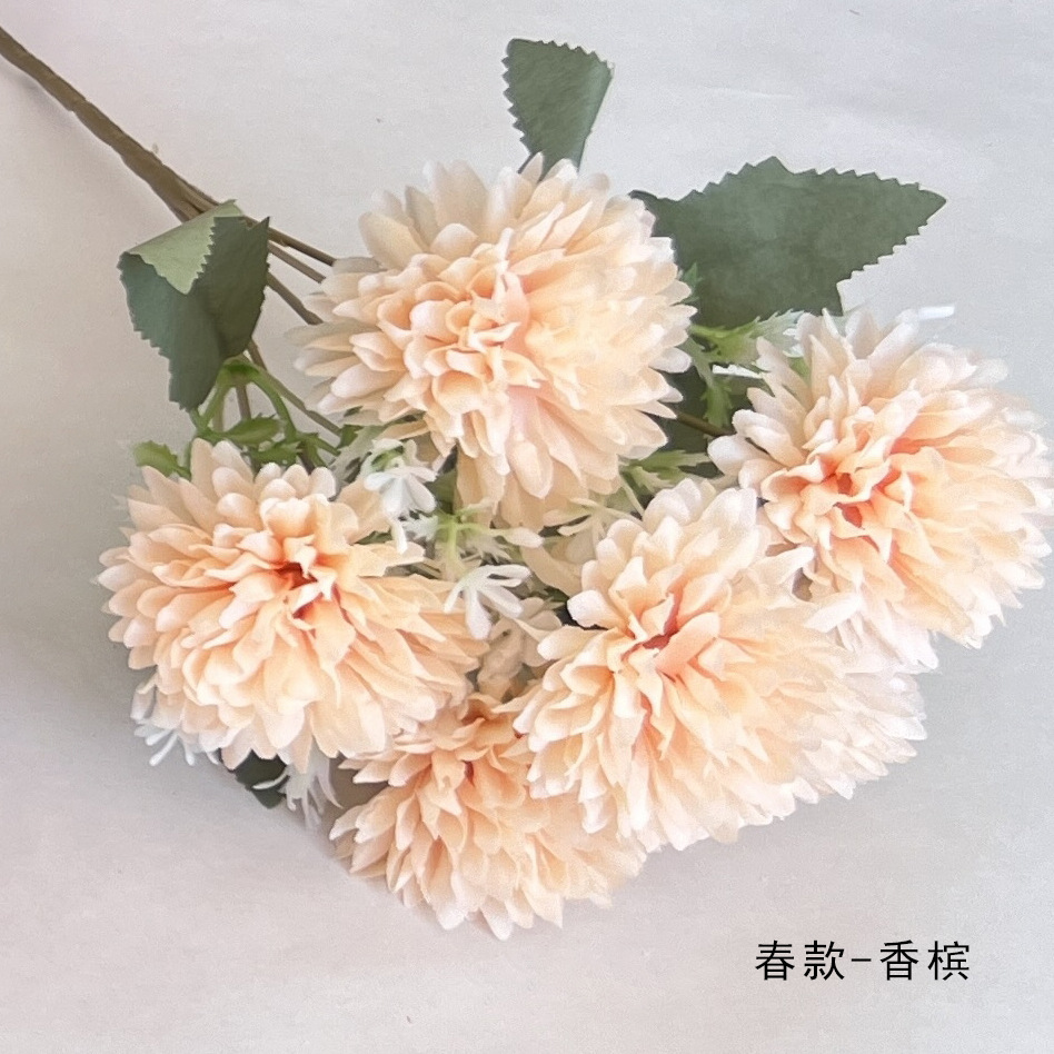 Simulación de 6 bolas de crisantemo mano mano mano única flor pequeña sala de bodas flores falsas transfronterizas flores paisaje pastoral