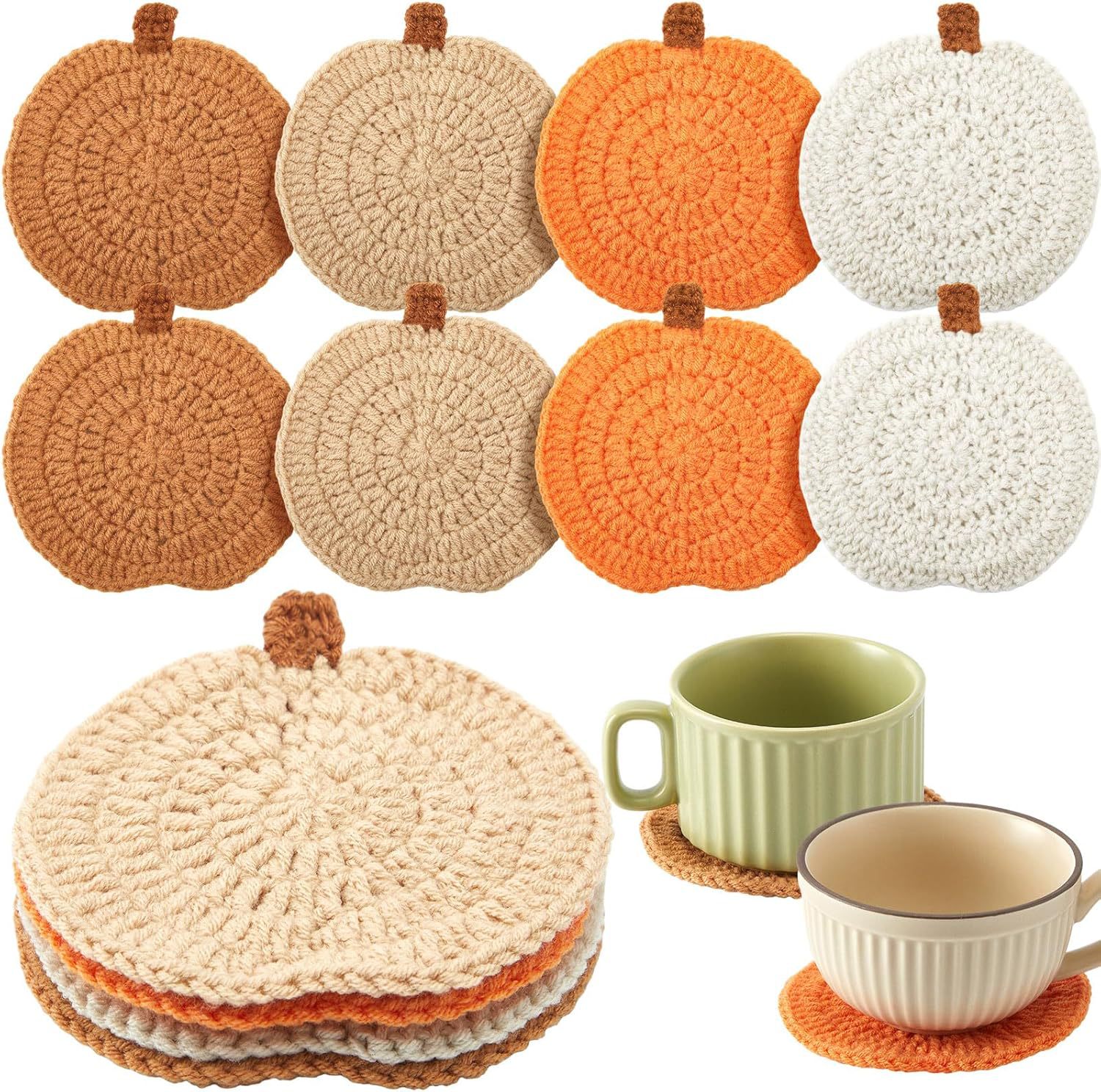 Amazon Cross-Border Handmade Crocheted Halloween Pumpkin Coasters Hand-Knitted Wool Apple Anti-Scalding Coasters