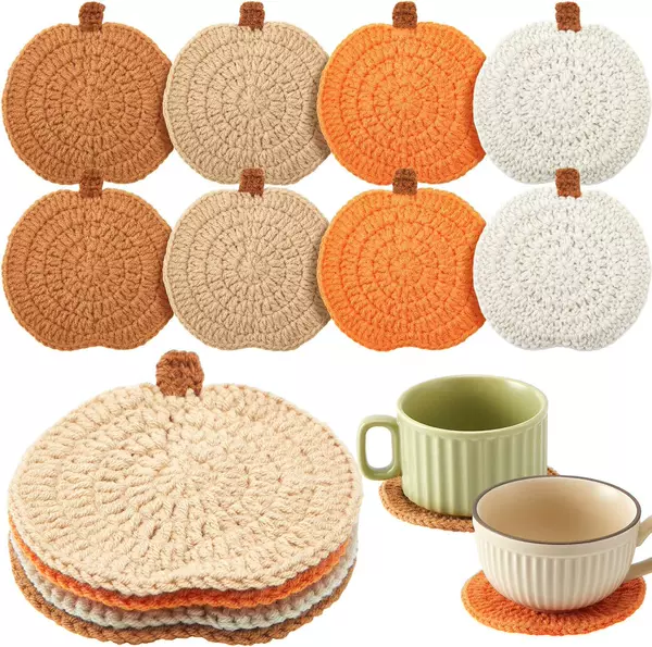 Amazon Cross-Border Handmade Crocheted Halloween Pumpkin Coasters Hand-Knitted Wool Apple Anti-Scalding Coasters