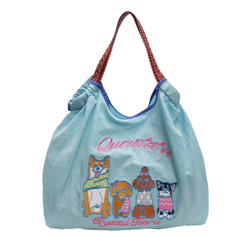Bag for women 2024 summer new embroidered cute cartoon handbag, large capacity canvas shoulder tote bag_voghion.com