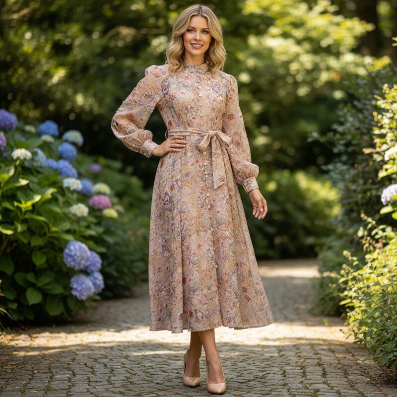 Cross-Border Niche Design, Exquisite French-Style Flared Dress, Long Skirt, High-End Luxury Custom Rhinestone Small Stand-Up Collar Long Skirt for Women