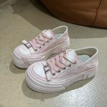 欧洲站2025春季新款真皮厚底增高擦色做旧板鞋女皮带扣休闲小白鞋