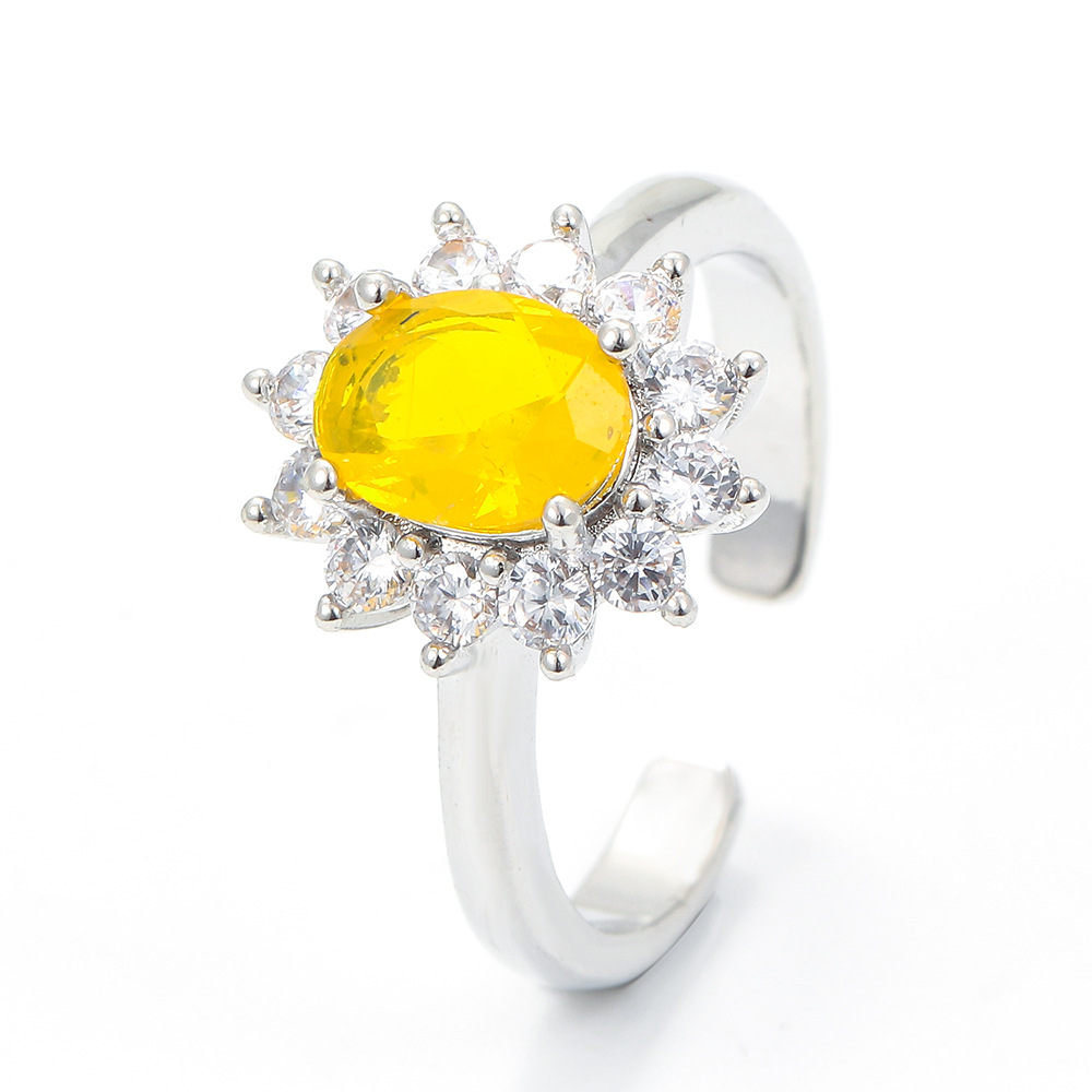 Copper Material Fashion Flower Copper Open Ring Plating Inlay Zircon Copper Rings