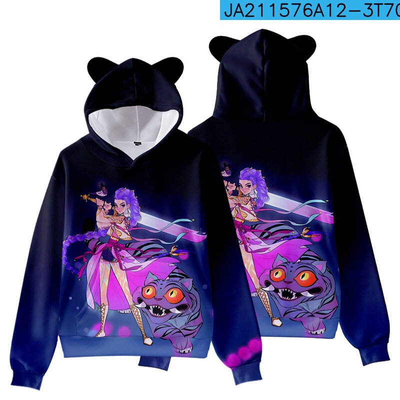 3D新品电影KPop Demon Hunters猎魔女团猫耳朵带帽卫衣成人儿童装|undefined