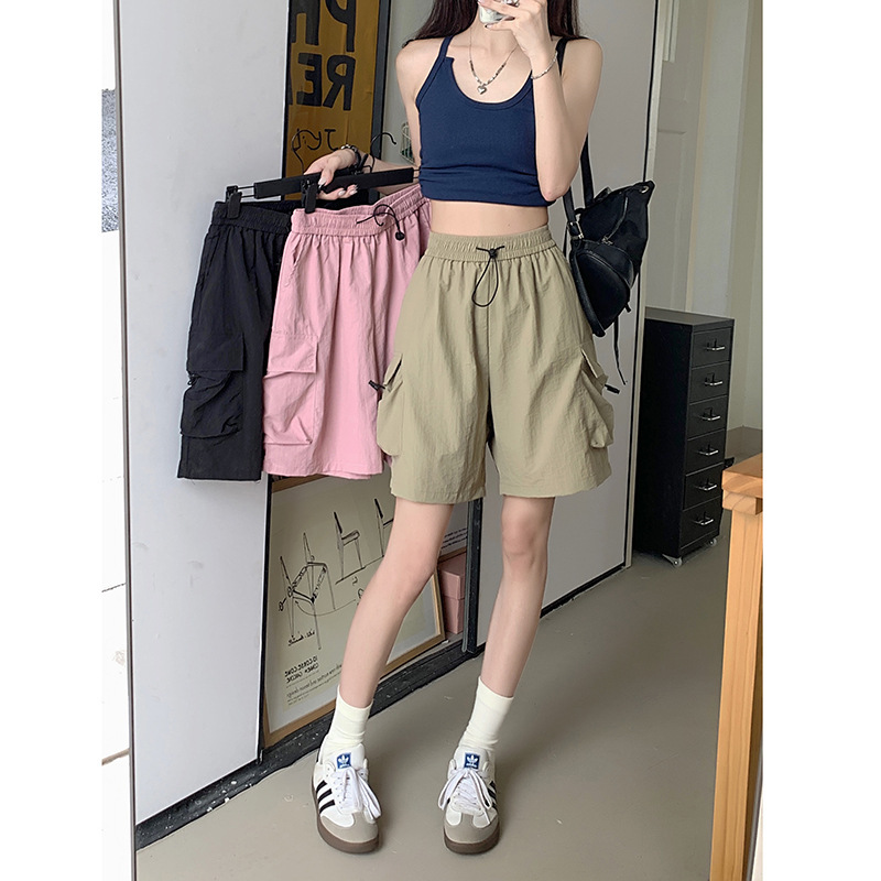 2025 Summer New Korean-style New Elathe Waist Drawstring Loose Casual Shorts Design Sense All-match Overalls for Women