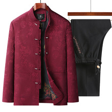 秋冬季中老年人唐装男外套爷爷棉衣服复古加绒厚棉袄爸爸套装汉服