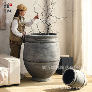 Gray foreign trade cement flower pots retro landscape flower pots shopping mall decoration large flower pots floor-standing large flower pot art