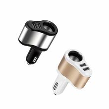 厂家车载充电器点烟筒式2USB手机车用车充一拖二点烟器车充