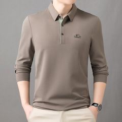 2025春秋男士polo长袖T恤简约商务休闲宽松中年爸爸装上衣打底衫