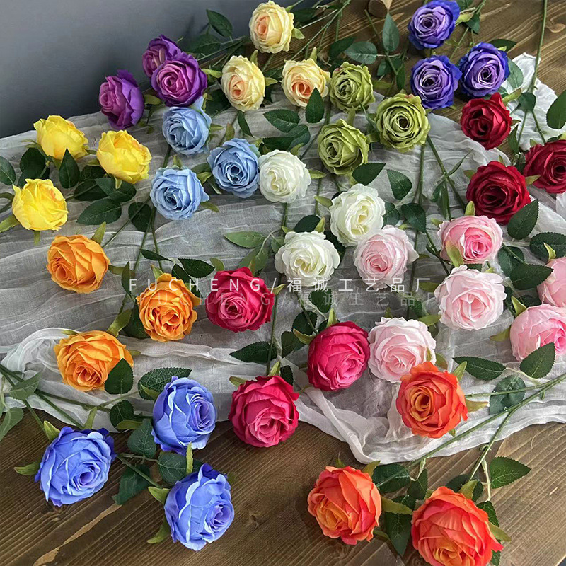 Simulated Rose 3-Head Snow Mountain Rose Wedding Flower Material Window Flower Home Decoration Flower Rose Flower Wall Export Export