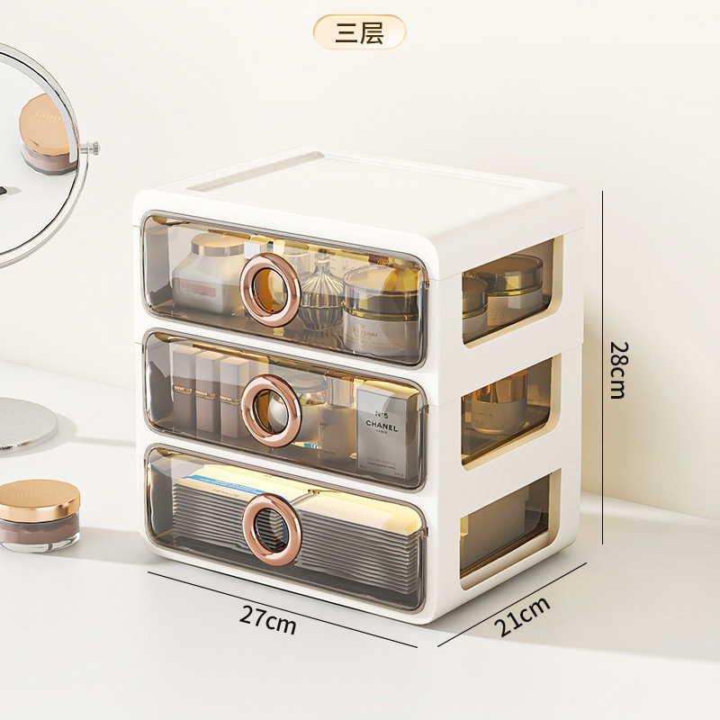 Caja de almacenamiento de cosméticos a prueba de polvo de escritorio transparente tocador de gran capacidad de cuidado de la piel de alto grado de almacenamiento rack de acrílico caja