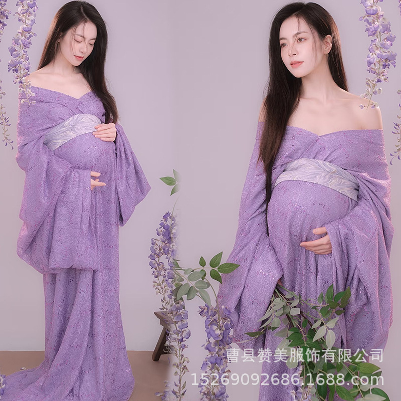 Photo Studio New Maternity Photo Clothing Purple Han Dynasty Indoor Atmosphere Robe Big Belly Pregnant Mommy Photography Clothing