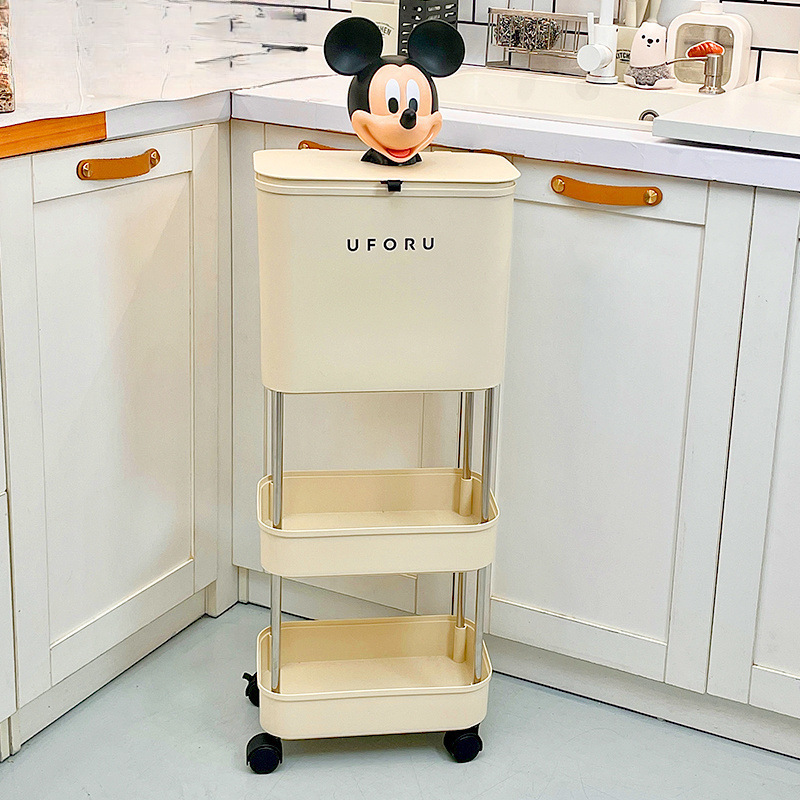 Cream-Style Kitchen Trash Can, No Bending, Removable, Tall, Household, High-Looking, Tall-Legged Sanitary Bucket