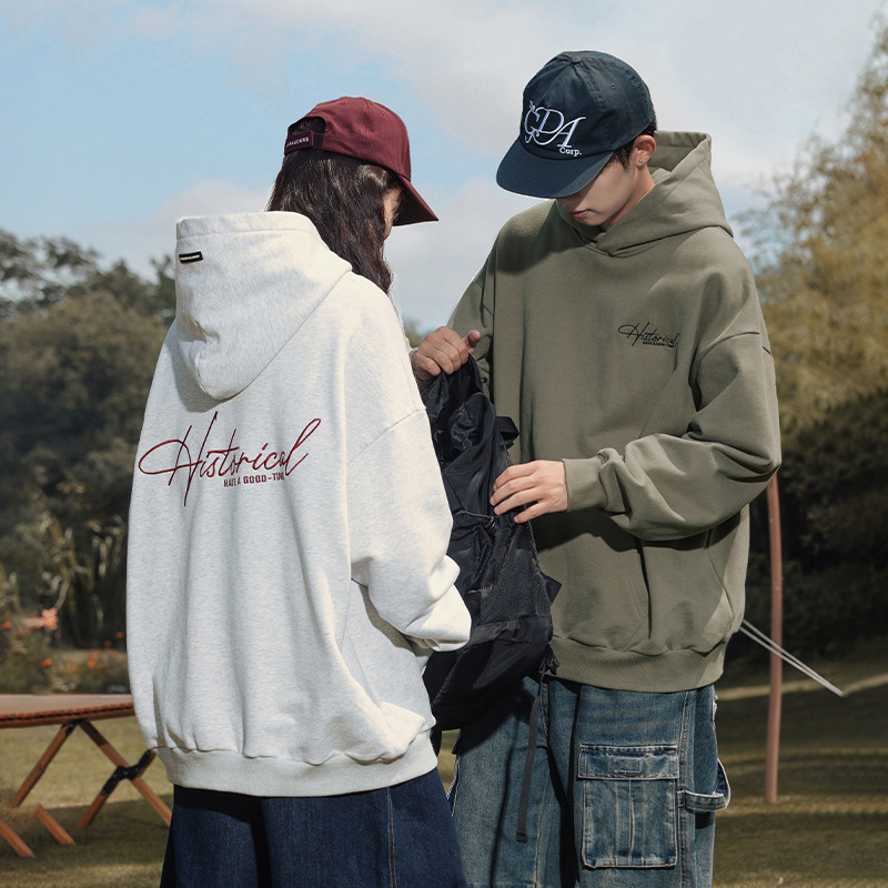 400g Heavyweight High Street American Embroidered Pullover Sweatshirt for Men and Women Spring New Trendy Brand Couple Hoodie Loose Jacket