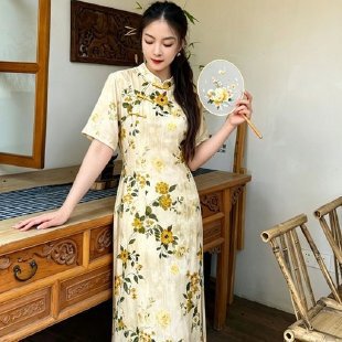 Dropshipping 2026 New Style Printed Chinese-Style Modern Improved Cheongsam Retro Summer Elegant Short-Sleeve Dress Dropshipping 2026 New Style Printed Chinese-Style Modern Improved Cheongsam Retro Summer Elegant Short-Sleeve Dress