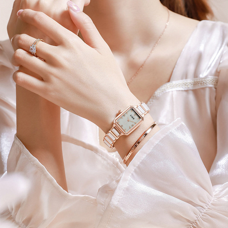 Zhidao Modische rechteckige Damen-Armbanduhr aus Keramik, hochwertige Quarzuhr für Pendler_voghion.com