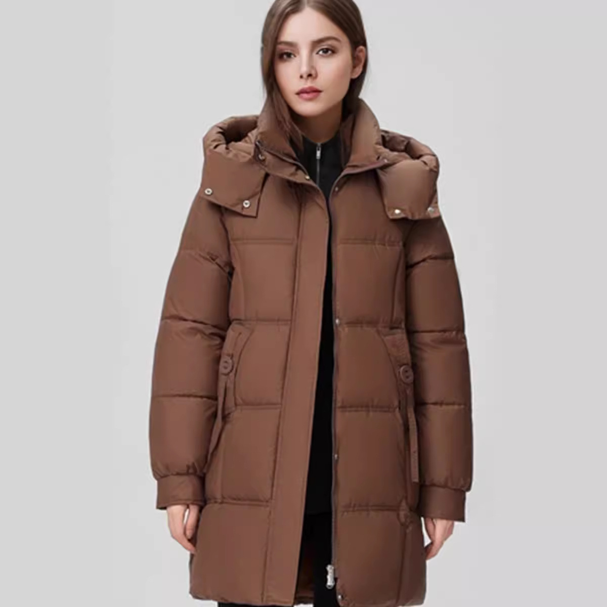 Damenbekleidung Warme Jacke Baumwolljacke für Damen mittlere Länge 2024 neue Winterjacke mit Kapuze High-End lockerer flacher Mantel_voghion.com
