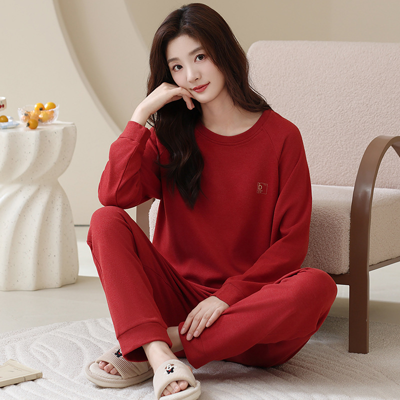 德绒睡衣女秋冬季加厚保暖长袖2025新款可外穿薄绒红色家居服套装