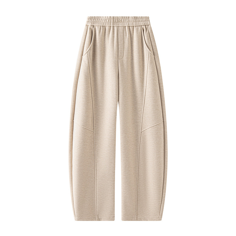 天丝醋酸羊毛弯刀裤女秋冬新款高腰垂感窄版阔腿弧形香蕉休闲卫裤