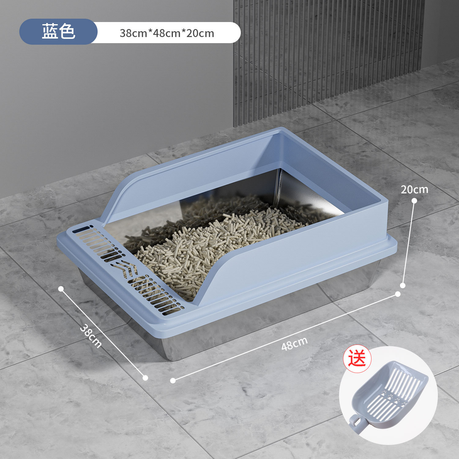 Acero inoxidable, fácil de limpiar, caja de arena abierta, valla alta, gran tamaño, anti-salpicaduras, profundización, inodoro semicerrado para gatos